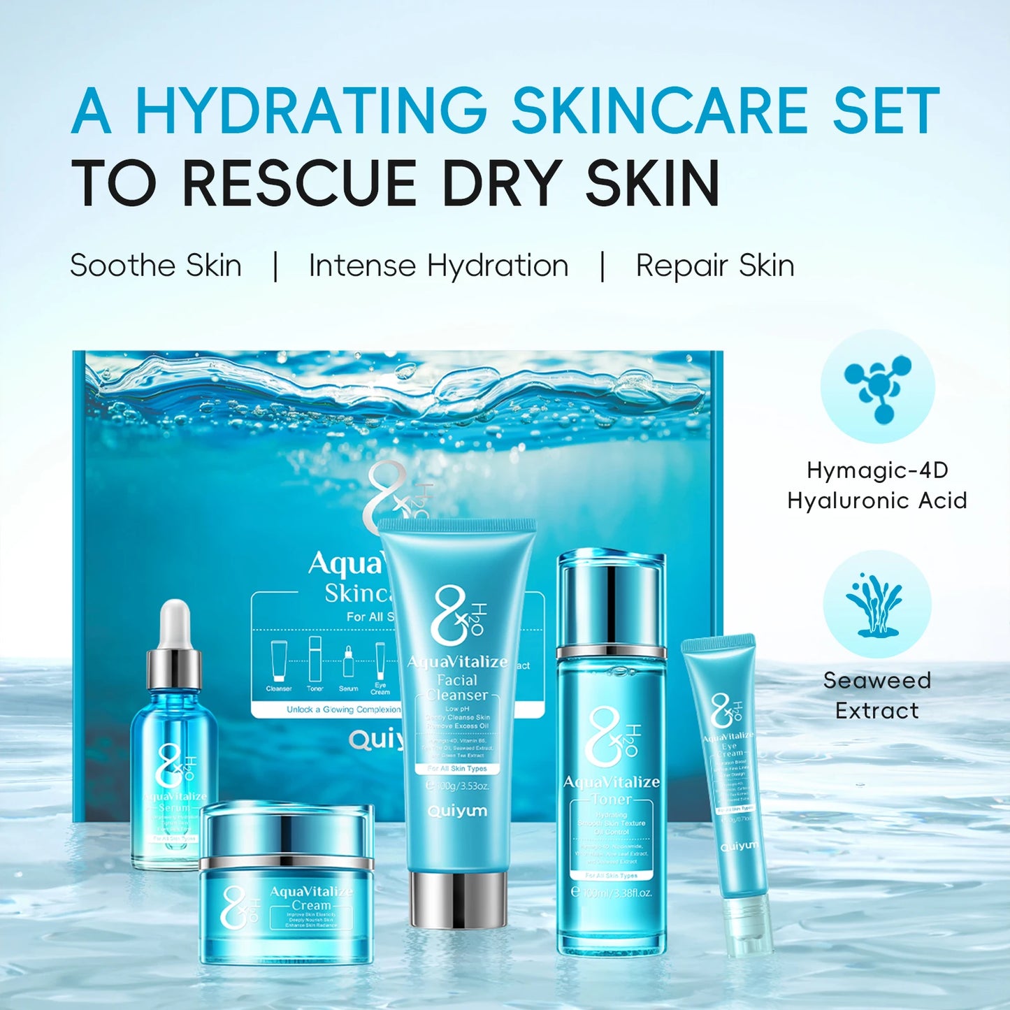 Coffret soin hydratant profond QUIYUM 8X H₂O – Lissage & fermeté
