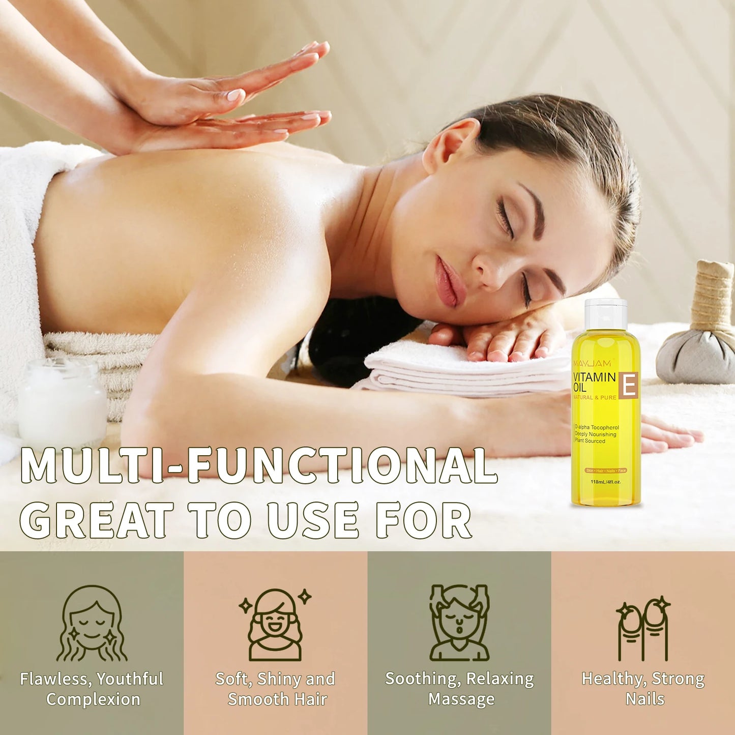 Huile de vitamine E pure MAYJAM  – Soin visage intensif pour peau lumineuse, hydratée & unifiée